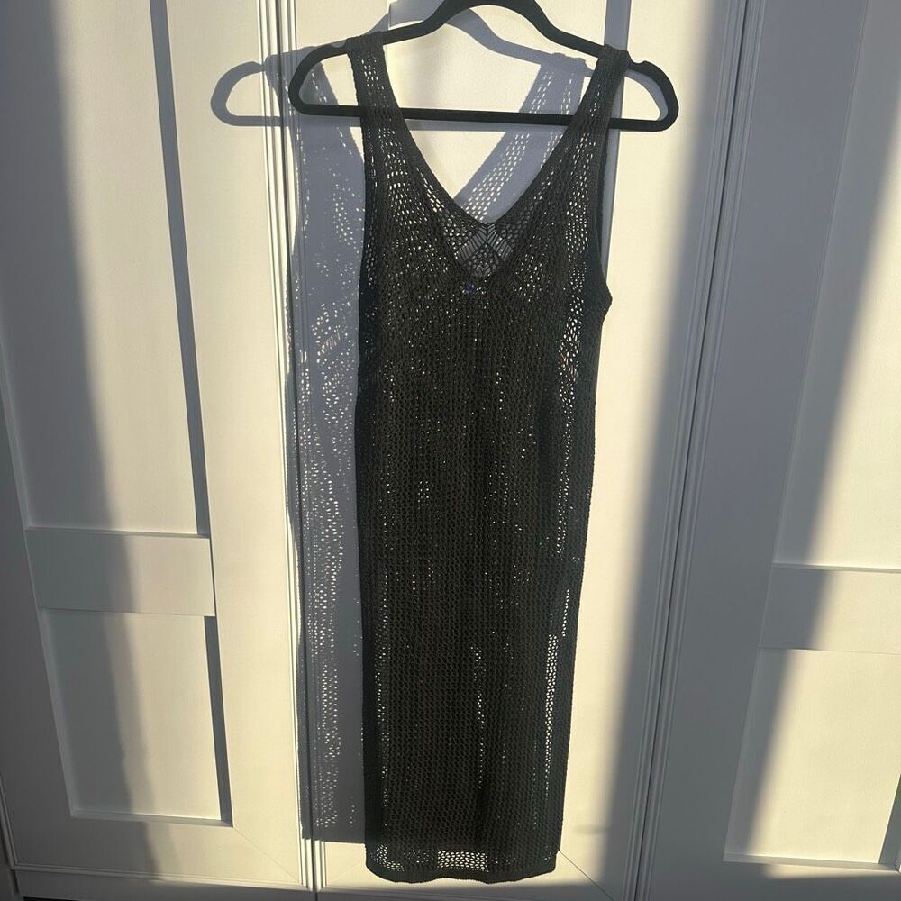 Black Crochet Swim Cover Maxi Tank Dress Small (f1)